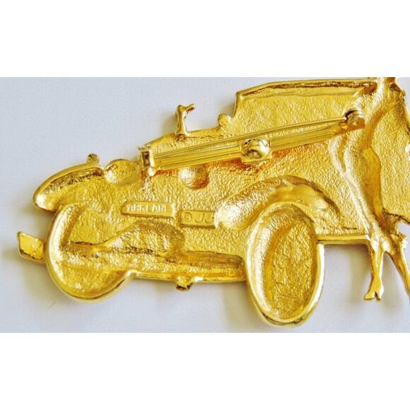 Gold Rolls Royce Brooch Pin 3" Long Designer Signed Parklane JJ Jonette Art Deco - Picture 4 of 7